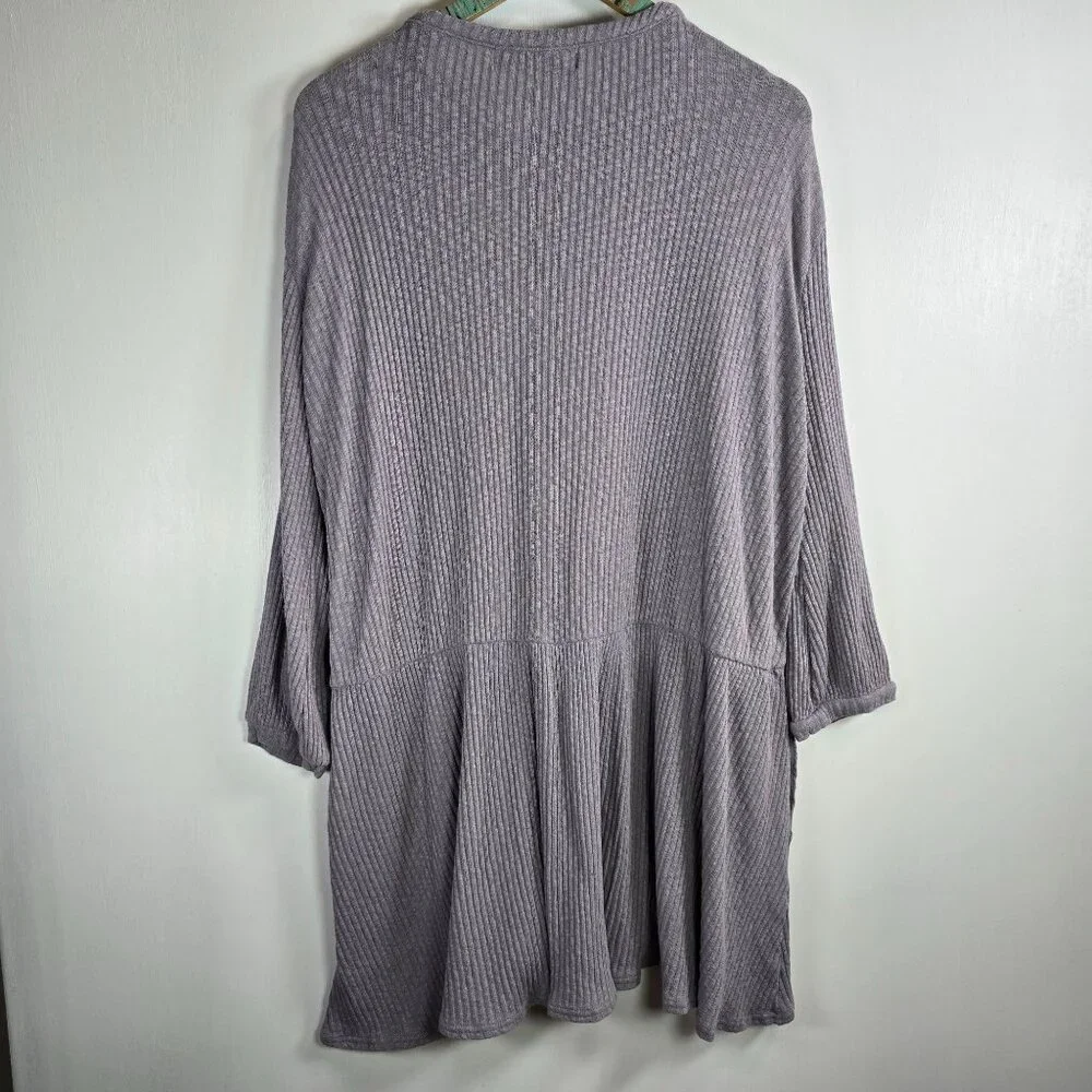 Free People Beach Oversized Assym, Thermal Waffle Knit 3/4 Length Slv Top, Lg - Picture 6 of 7